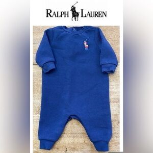 Polo by Ralph Lauren Infant Size 3 Months Navy Fleece‎ One Piece W/Tie Dye Pony